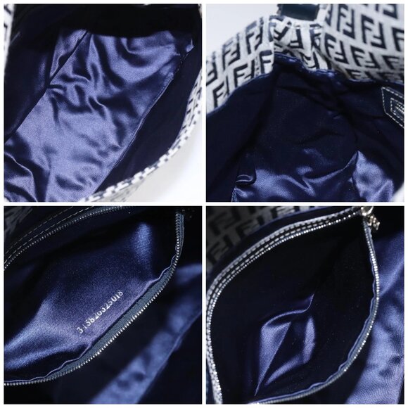 FENDI Zucchino Canvas Mamma Baguette Shoulder Bag Navy Auth 113562V - Picture 15 of 16